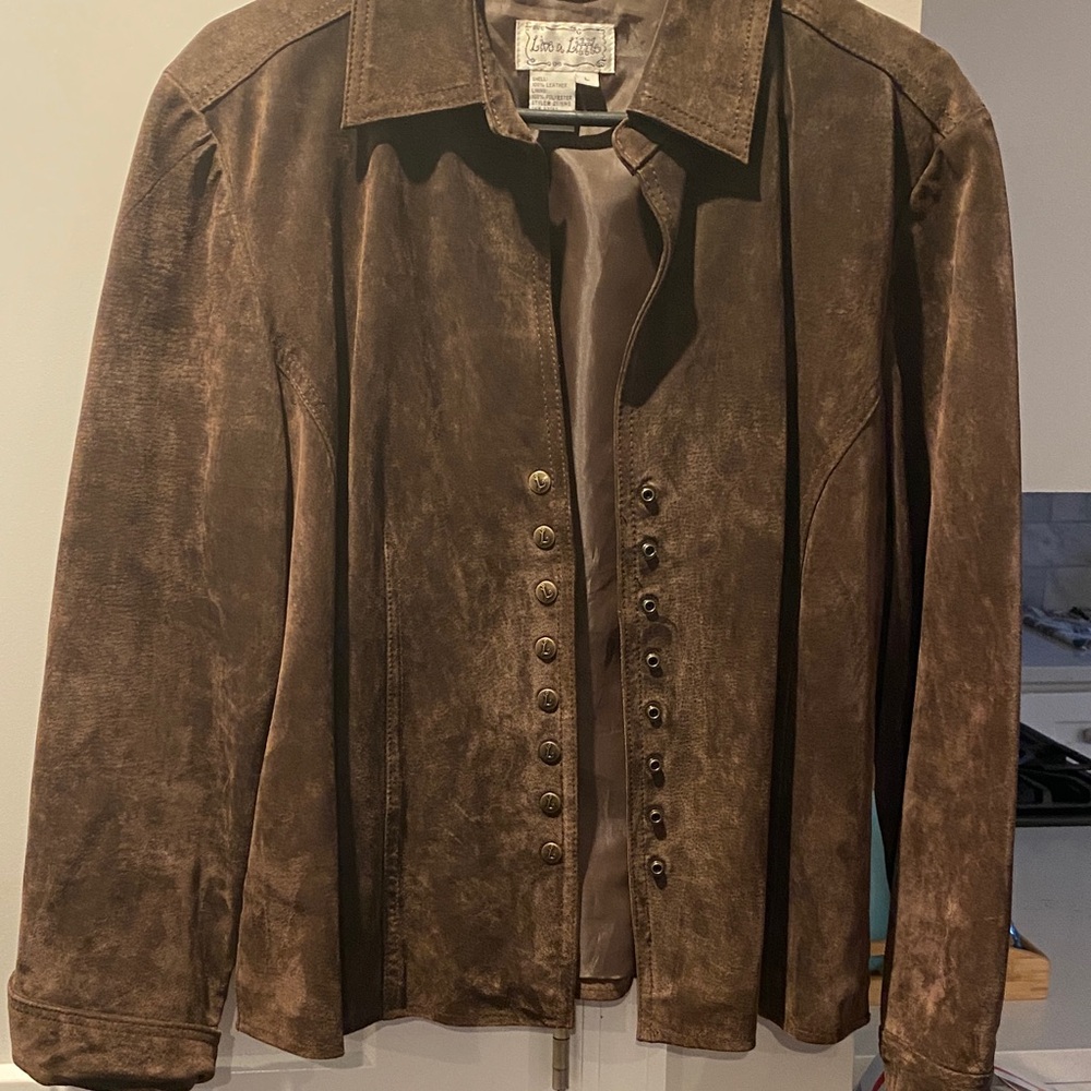 Live a Little Suede Brown Jacket snap closure!!!